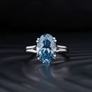 3 Carat Oval Cut Fancy Blue Lab Diamond Split Shank Wedding Ring