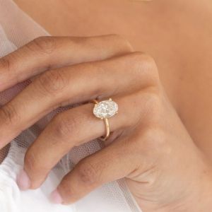 3 Carat Oval Cut Lab Diamond Solitaire Engagement Ring 14K Yellow Gold Vvs Clarity F Color