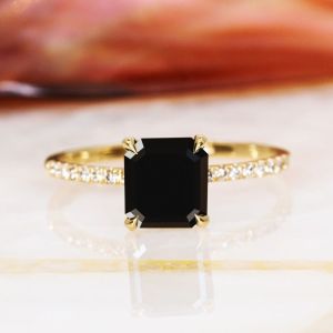Asscher Cut 2.50Ct Natural Black Diamond Solitaire Accent Ring Vs Clarity E Color
