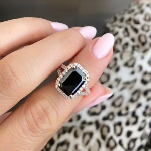 Women's 3.50Ct Radiant Cut Natural Black Diamond Split Shank Engagement Ring