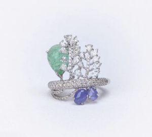 Nature Inspired Luxury Aquamarine Diamond Leaf Ring