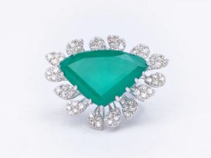 Emerald Diamond Sunburst Geometric Statement Ring