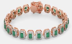 Gold Emerald Diamond Bracelet, Color : Green, White