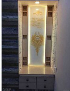 Marble Glossy White Modern Corian Mandir for Wall Decoration