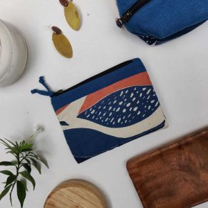 Hand Block Printed Fabric Leaf Print Coin Purse, Color : Multicolor