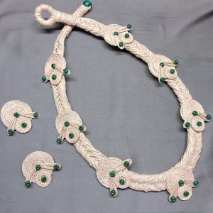 Eco-Friendly Jute &AMP;AMP; Green Bead Necklace Set