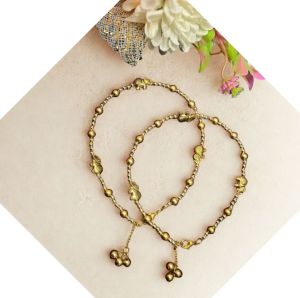 NIPSTec Gold-Tone Beaded Anklet with Elephant Charms, Color : Golden