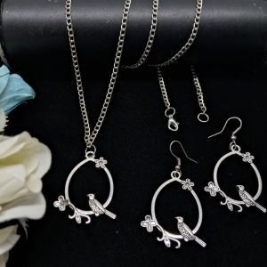 Handcrafted Bird-on-Branch Pendant Set