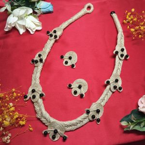 Handcrafted Jute Necklace Set with Black Beads