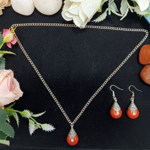 NIPSTec Orange Simulated Gemstone Pendant Set Adjustable