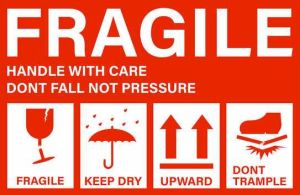 Paper Fragile Handle Care Label, Color : White, Red