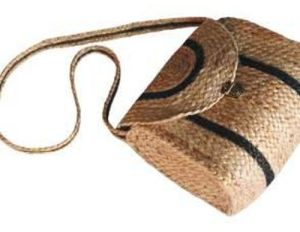 Bohemian Hand Woven Jute Crossbody Bag with Striped Flap