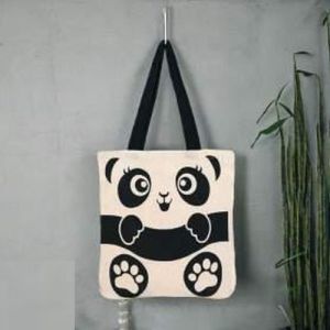 Cute Panda Canvas Tote Bag with Black Straps