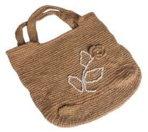 Hand-Woven Jute Tote Bag with Beaded Floral Design