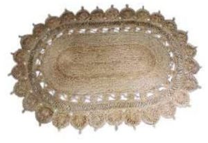 Handcrafted Jute Oval Mat with Crocheted Scalloped Border