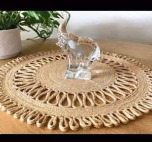 Jute Mat with Intricate Looped Border, Color : Natural Brown