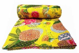 Cotton Printed Kantha Quilts, Color : Multi-color for Blanket