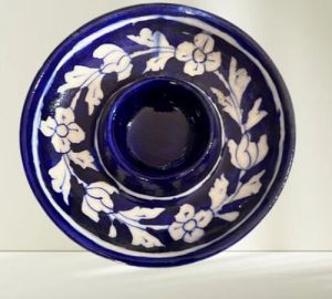 Blue Pottery Candle and Incense Holder