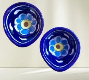 Ceramic Blue Pottery Diya, Packaging Type : Box