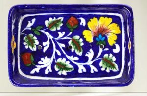 Blue Pottery Rectangular Tray 6.4 Inches, Packaging Type : Box