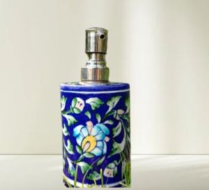 Ceramic Blue Pottery Soap Dispenser, Shape : Round