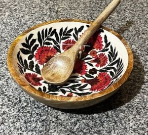 Flower Printed Wooden Salad Bowl