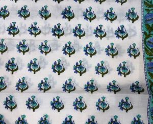 Hand Block Blue Thistle Fabric