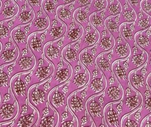Plant Based Dyed Voile Cotton Hand Block Pink Blossom Fabric