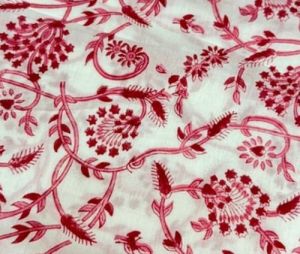 Hand Block Scarlet Vine Fabric