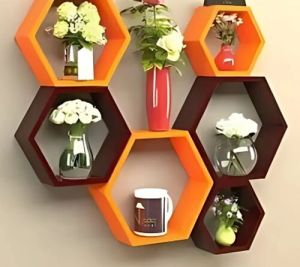Hexegaon Wooden Intersecting Wall Shelves