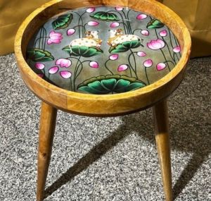 Lotus Printed Foldable Wooden Stool 14(L) x20(H) Inches for Indoor