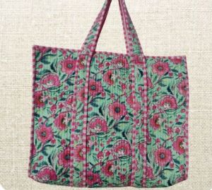 Cotton Quilted Tote Bag with Zip 18X18X6 Inches for Everyday Use