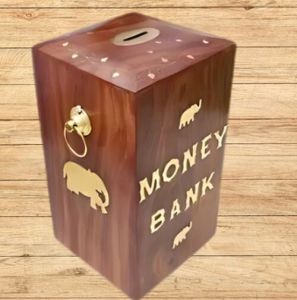 Rectangular Wooden Money Bank, Color : Brown for Saving Coins Bills