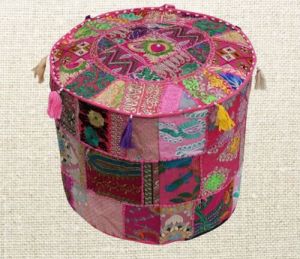 Cotton Round Pouf Cover 22 X 22 X 14 Inches for Makeup Application