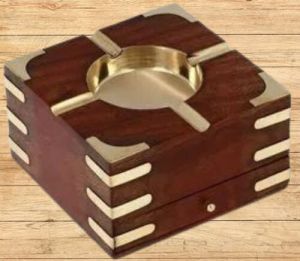 Wooden Ash Tray With Cigarette Storage Case