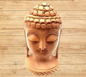 Polished Wooden Buddha Head Statue 4 Inch