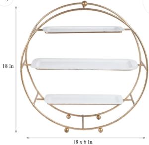 Golden Round Wall Shelf with White Tiered Display