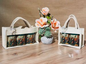 Plain Basie Off White Jute Jar Bag, Technics : Machine Made