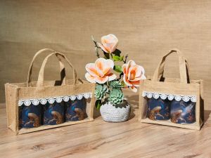 Crochet Lace Natural Jute Jar Bag