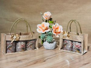 Plain Fab Gold Jute Jar Bag, Technics : Machine Made