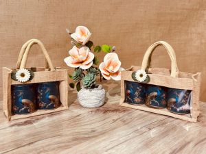 Plain Floral Natural Jute Jar Bag, Technics : Machine Made