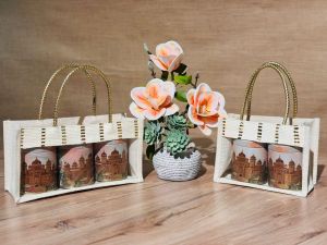 Gold Jute Jar Bag, Closure Type : Zip, Handle Type : Cotton Rope