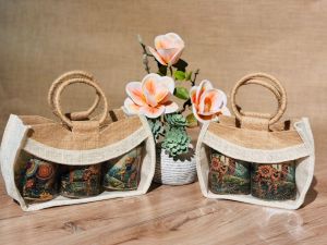 Plain Moon Jute Jar Bag, Handle Type : Cotton Rope