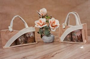 Plain Sweet Heart Natural Jute Jar Bag, Handle Type : Cotton Rope