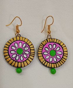 Round Terracotta Clay Earring Set, Color : Multi Color