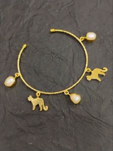 White Gemstone Brass Bracelet Adjustable