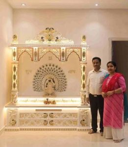 Natural White Stone Crafts Marble Pooja Temple
