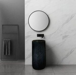 7 Feet Black Marble Pedestal Wash Basin