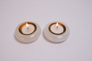 Handmade Alabaster Tealight Candle Holder with Brass Inlay (Set OF 2)