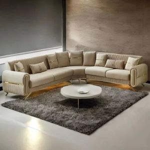 L Shape Cream Velvet Luxury Sofa Set
